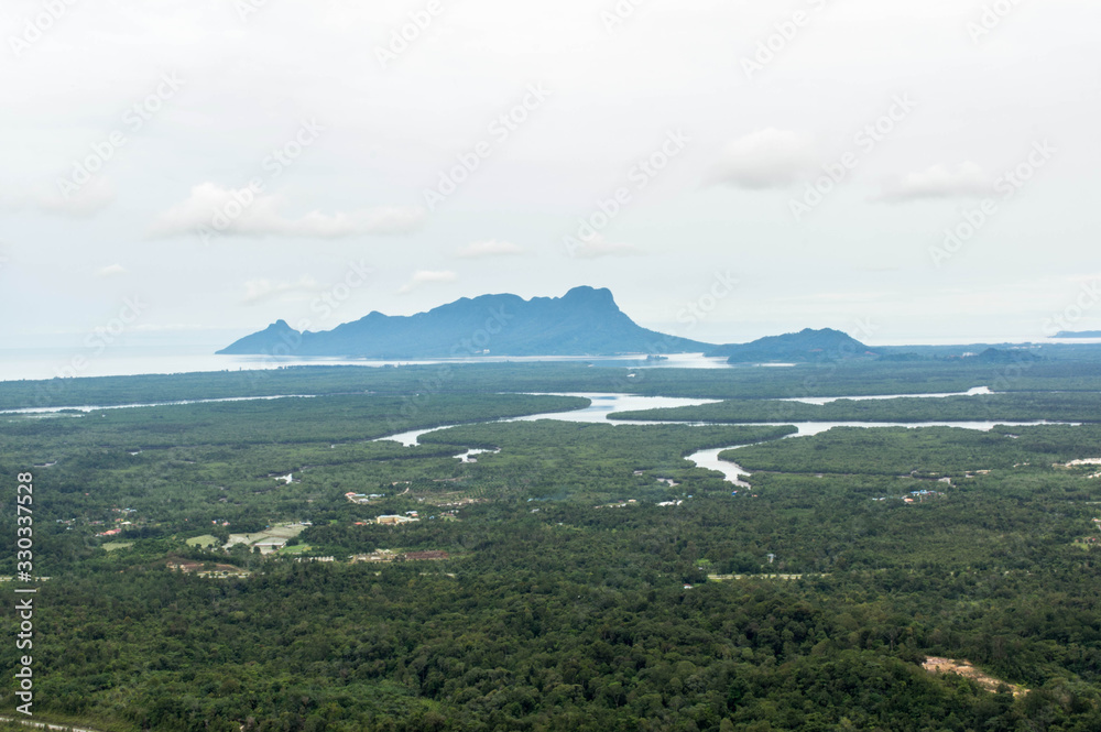 View on the Santubong mountain and Kuching wetlands, Sarawak, Malaysia 