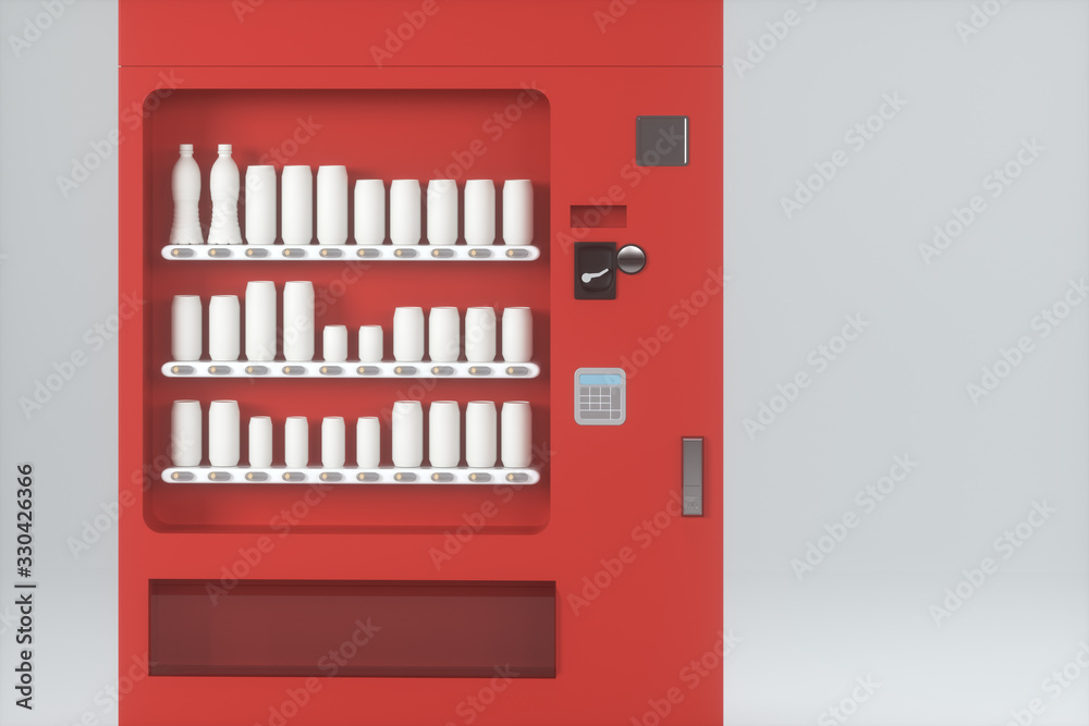 The red model of vending machine with white background, 3d rendering.