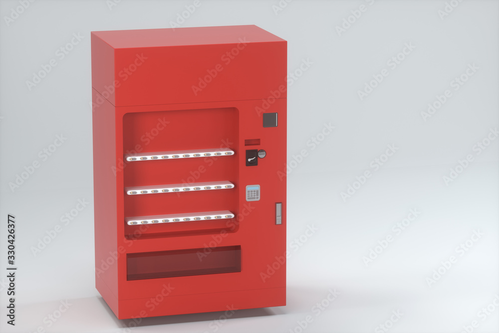 The red model of vending machine with white background, 3d rendering.