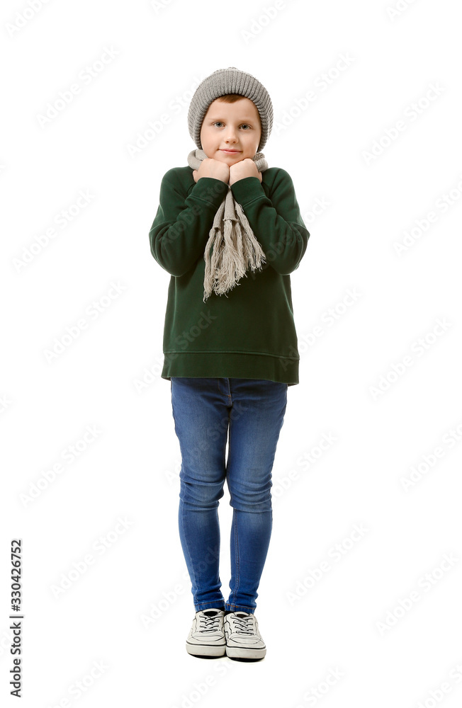 Cute little boy on white background