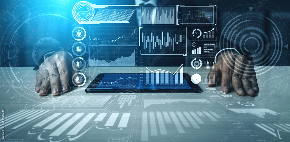 Big Data Technology for Business Finance Analytic Concept. Modern graphic interface shows massive in