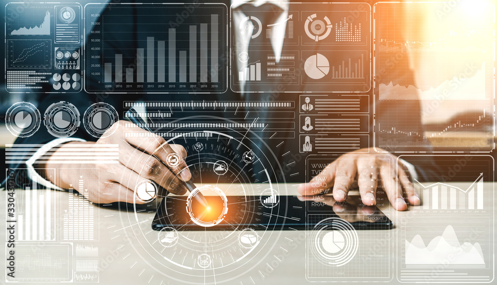 Big Data Technology for Business Finance Analytic Concept. Modern graphic interface shows massive in