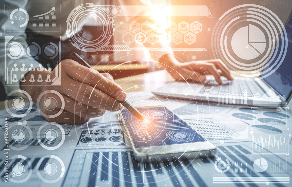 Data Analysis for Business and Finance Concept. Graphic interface showing future computer technology