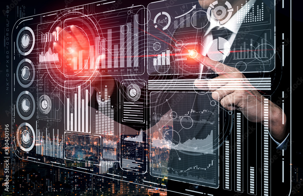 Big Data Technology for Business Finance Analytic Concept. Modern graphic interface shows massive in