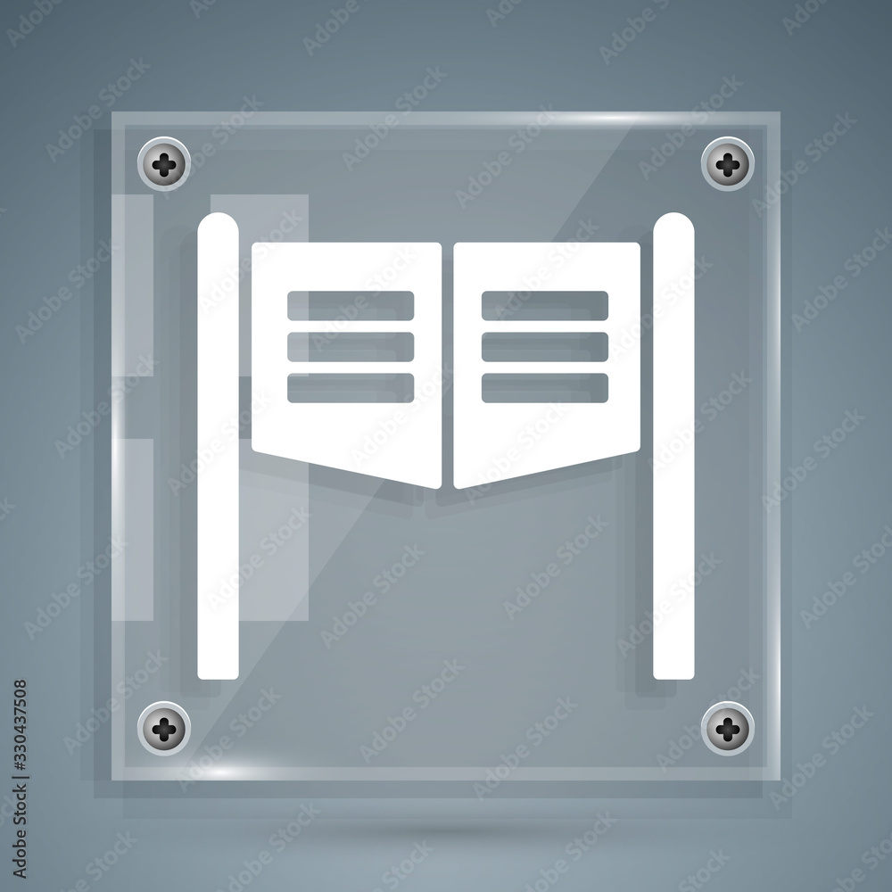 White Old western swinging saloon door icon isolated on grey background. Square glass panels. Vector