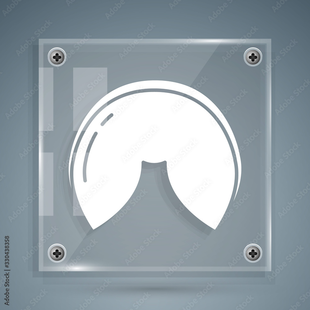 White Chinese fortune cookie icon isolated on grey background. Asian traditional. Square glass panel