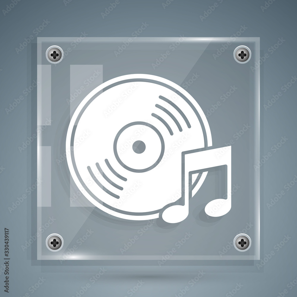 White Vinyl disk icon isolated on grey background. Square glass panels. Vector Illustration