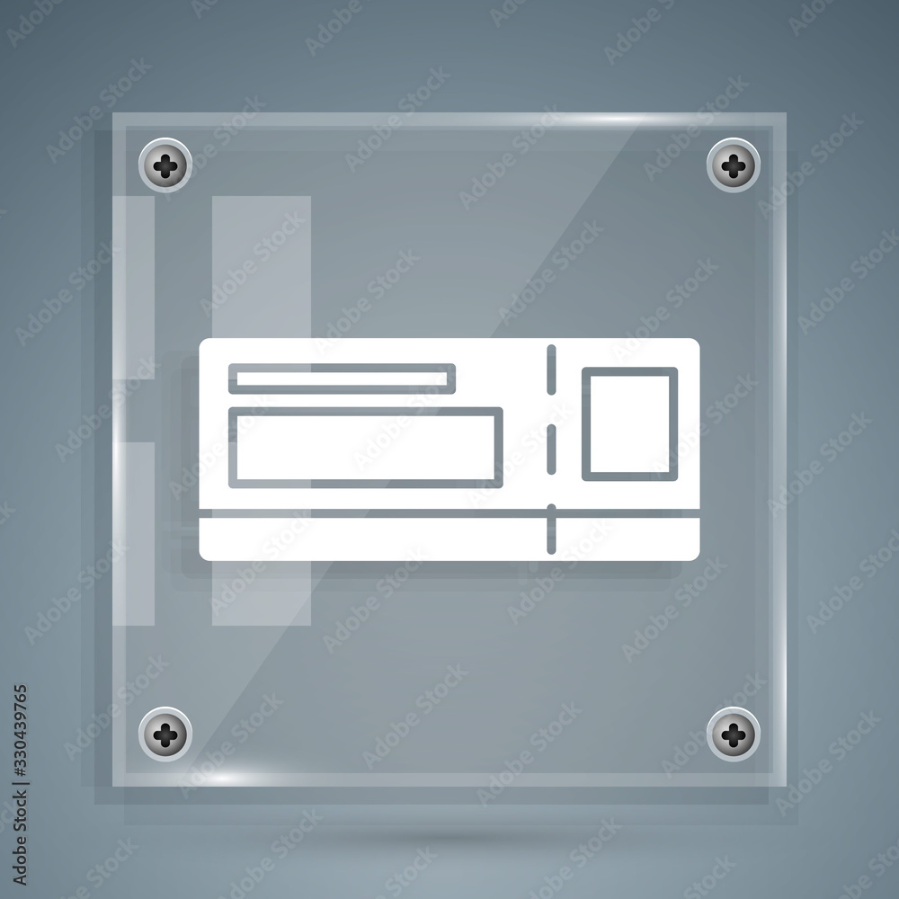 White Travel ticket icon isolated on grey background. Train, ship, plane, tram, bus transport. Trave