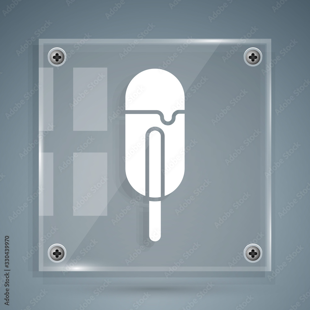 White Ice cream icon isolated on grey background. Sweet symbol. Square glass panels. Vector Illustra