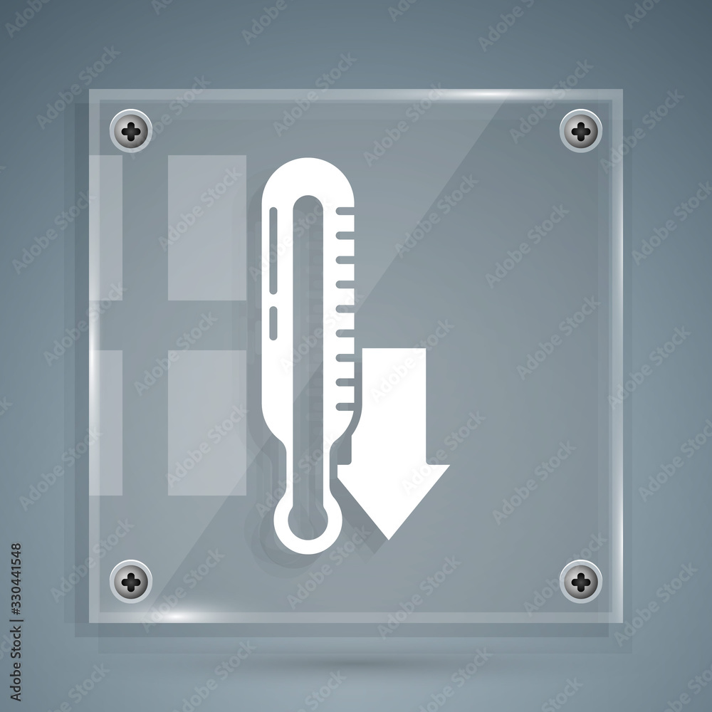 White Meteorology thermometer measuring icon isolated on grey background. Thermometer equipment show