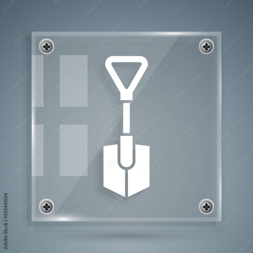 White Shovel icon isolated on grey background. Gardening tool. Tool for horticulture, agriculture, f