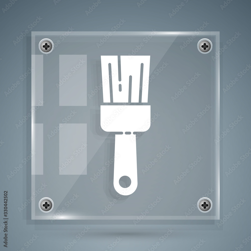 White Paint brush icon isolated on grey background. Square glass panels. Vector Illustration