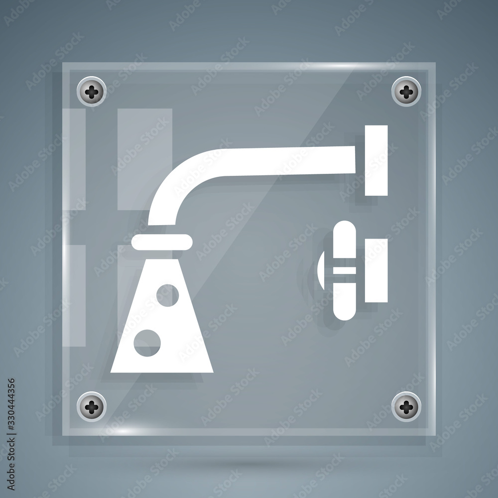 White Water tap icon isolated on grey background. Square glass panels. Vector Illustration