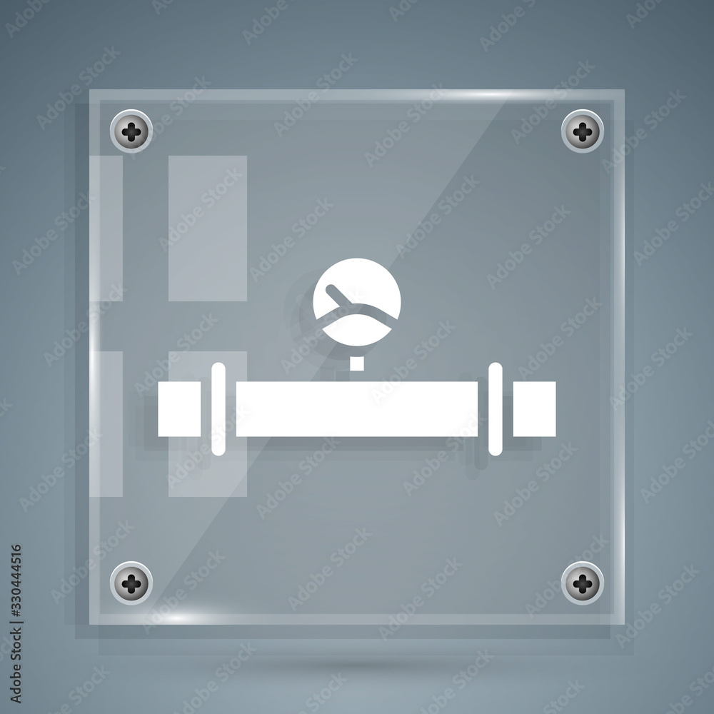 White Industry metallic pipe and manometer icon isolated on grey background. Square glass panels. Ve