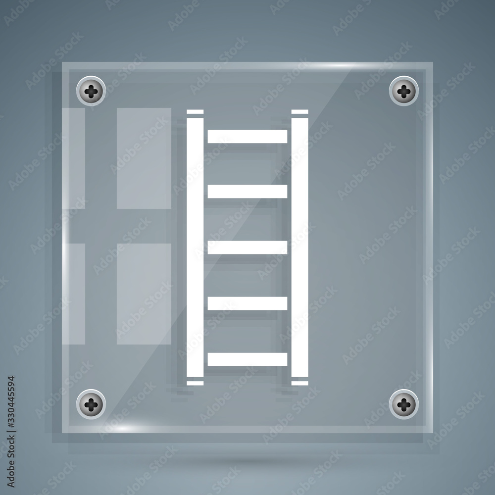 White Fire escape icon isolated on grey background. Pompier ladder. Fireman scaling ladder with a po