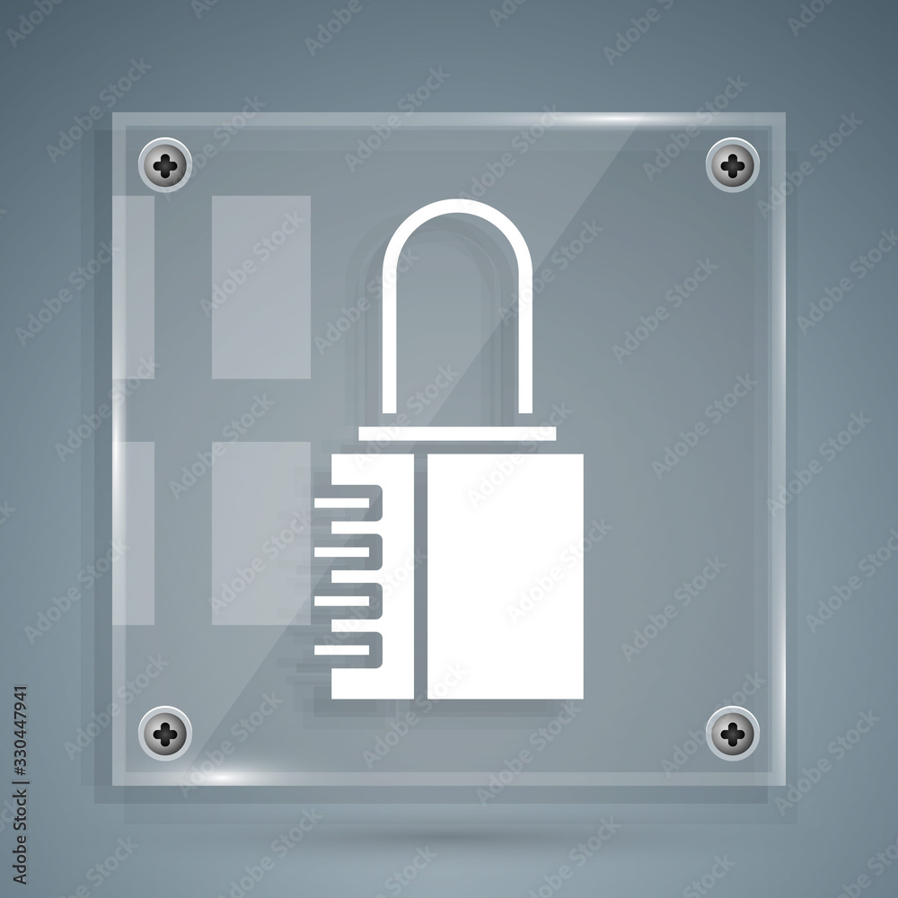 White Safe combination lock icon isolated on grey background. Combination padlock. Security, safety,