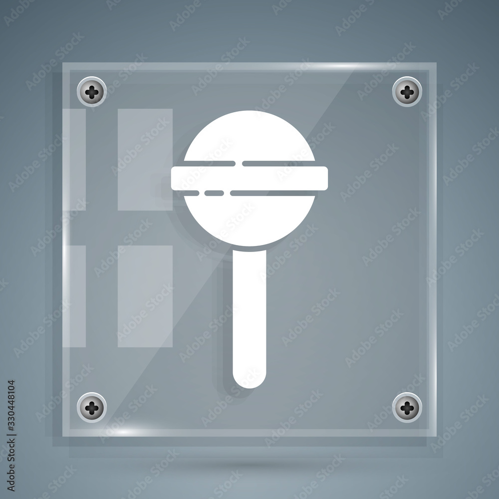 White Lollipop icon isolated on grey background. Food, delicious symbol. Square glass panels. Vector