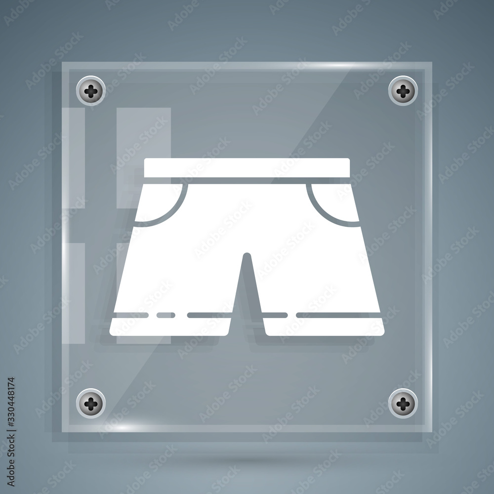 White Swimming trunks icon isolated on grey background. Square glass panels. Vector Illustration