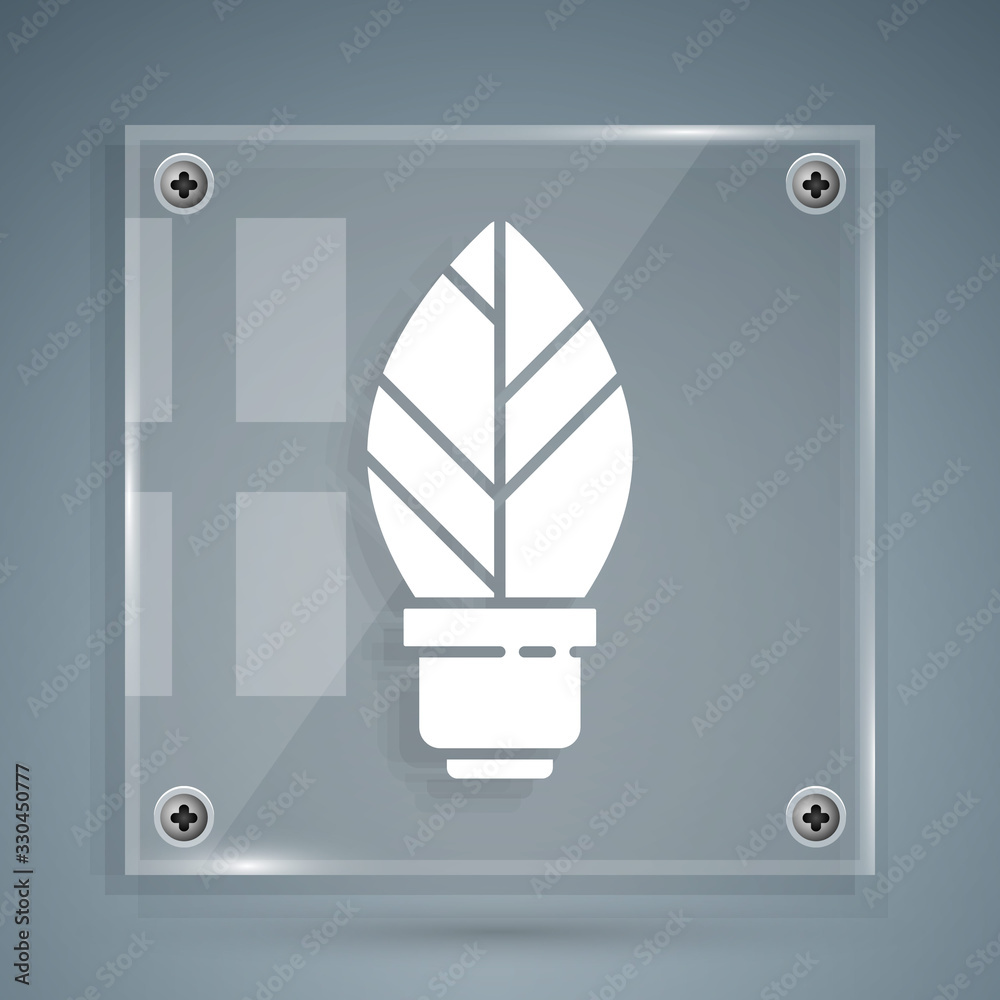 White Light bulb with leaf icon isolated on grey background. Eco energy concept. Alternative energy 