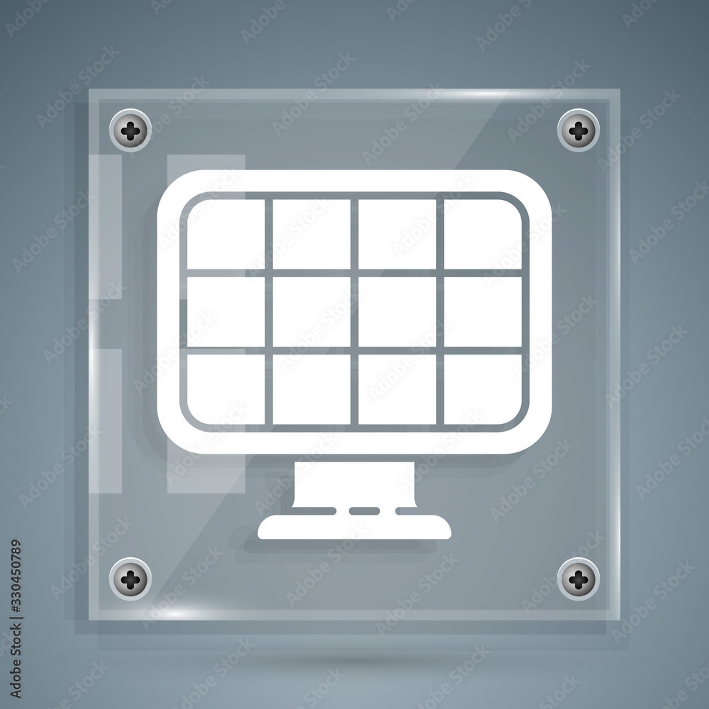 White Solar energy panel icon isolated on grey background. Square glass panels. Vector Illustration