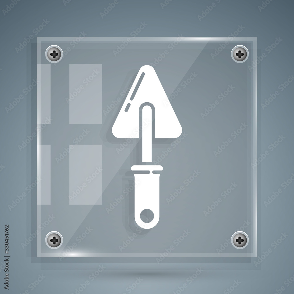 White Trowel icon isolated on grey background. Square glass panels. Vector Illustration