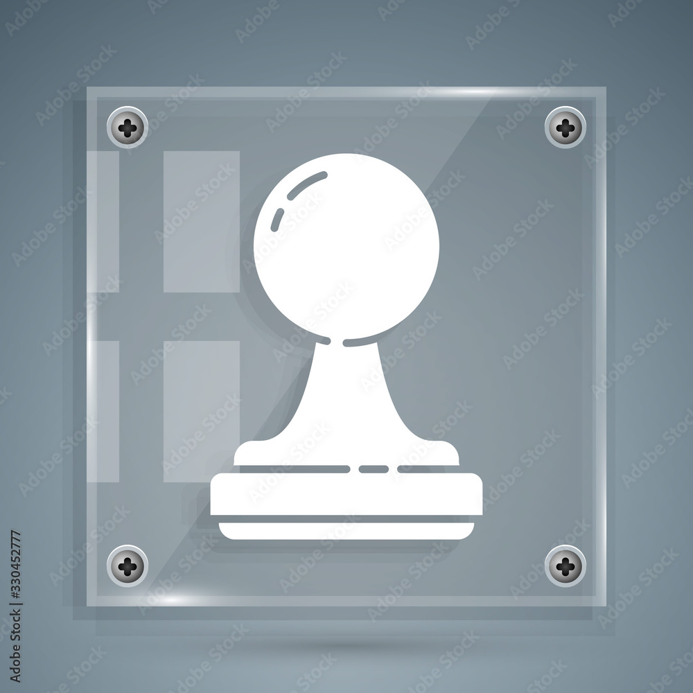 White Stamp icon isolated on grey background. Square glass panels. Vector Illustration