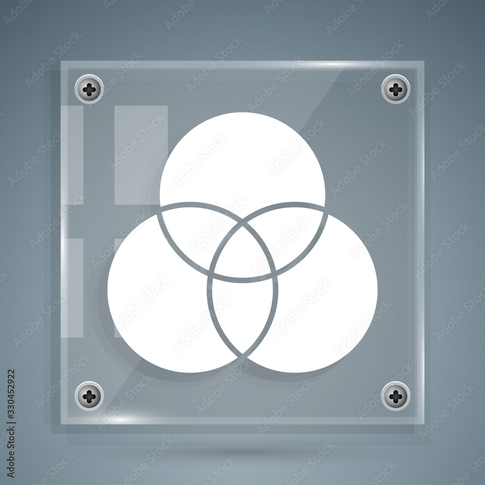 White RGB and CMYK color mixing icon isolated on grey background. Square glass panels. Vector Illust