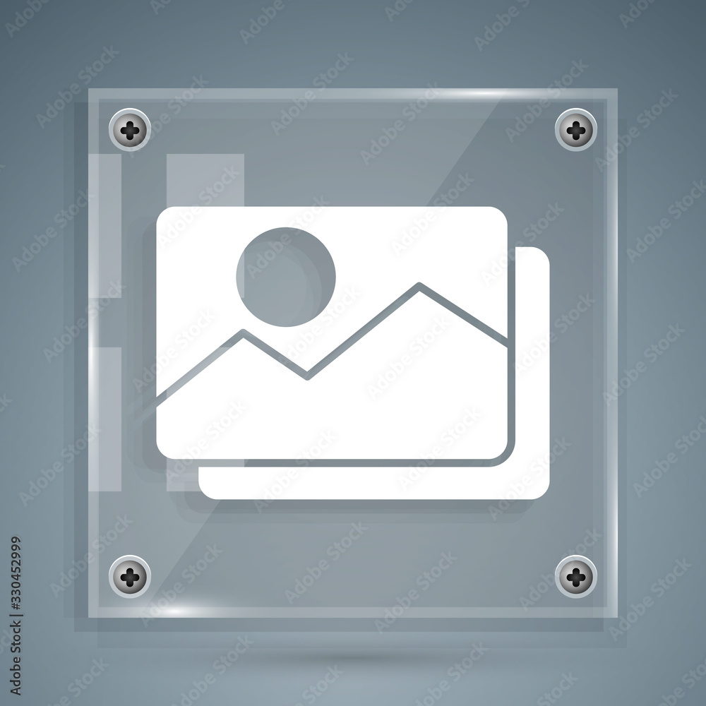 White Picture landscape icon isolated on grey background. Square glass panels. Vector Illustration