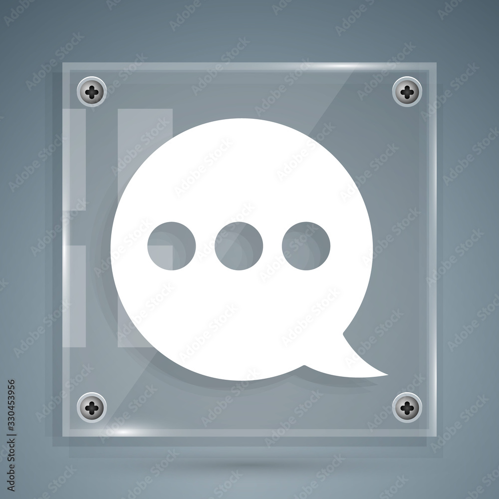 White Speech bubble chat icon isolated on grey background. Message icon. Communication or comment ch