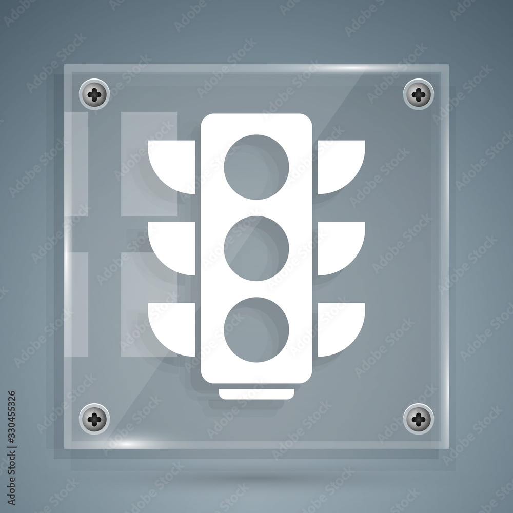 White Traffic light icon isolated on grey background. Square glass panels. Vector Illustration