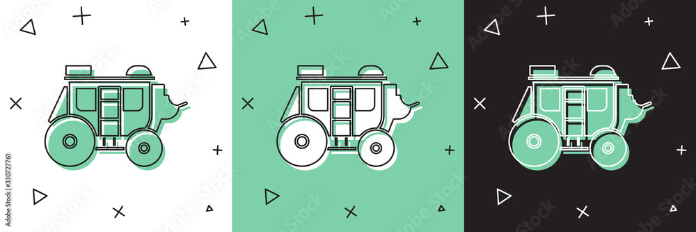 Set Western stagecoach icon isolated on white and green, black background. Vector Illustration