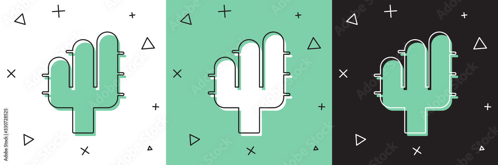 Set Cactus icon isolated on white and green, black background. Vector Illustration