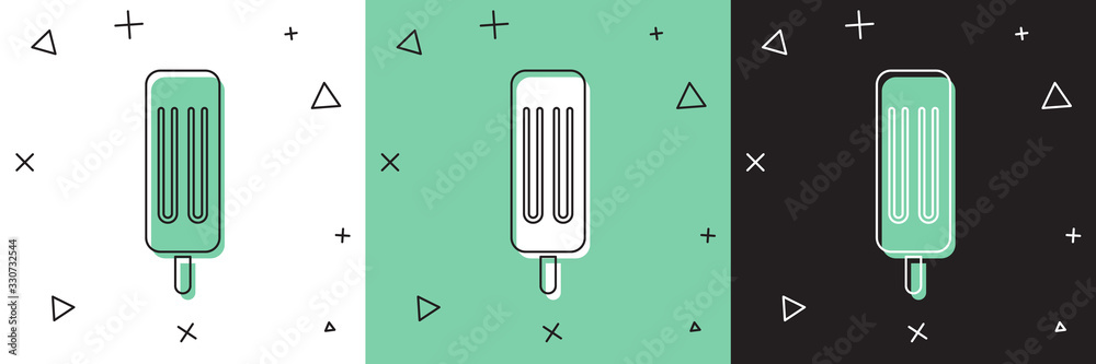 Set Ice cream icon isolated on white and green, black background. Sweet symbol. Vector Illustration