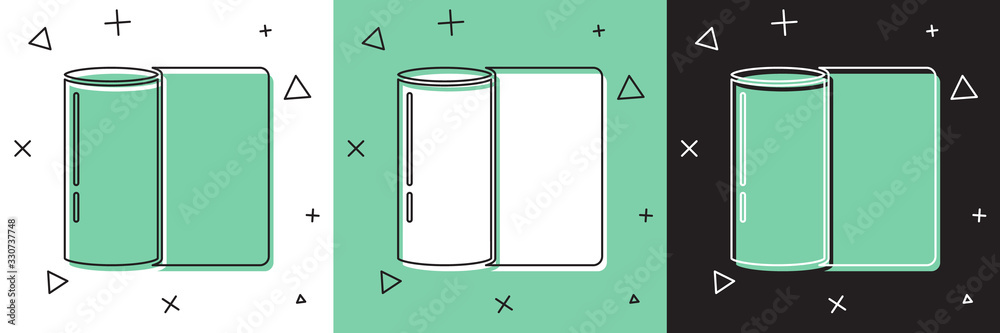 Set Paper towel roll icon isolated on white and green, black background. Vector Illustration