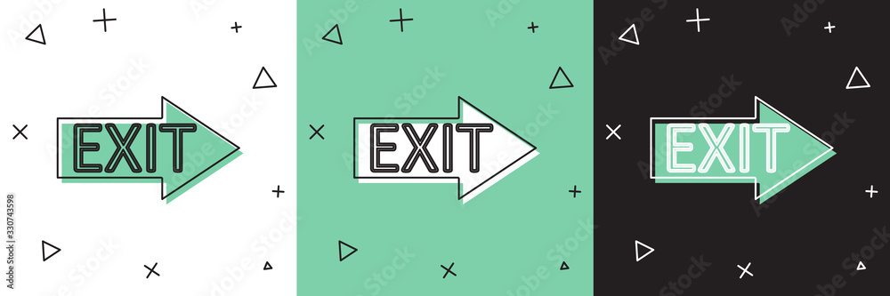 Set Fire exit icon isolated on white and green, black background. Fire emergency icon. Vector Illust