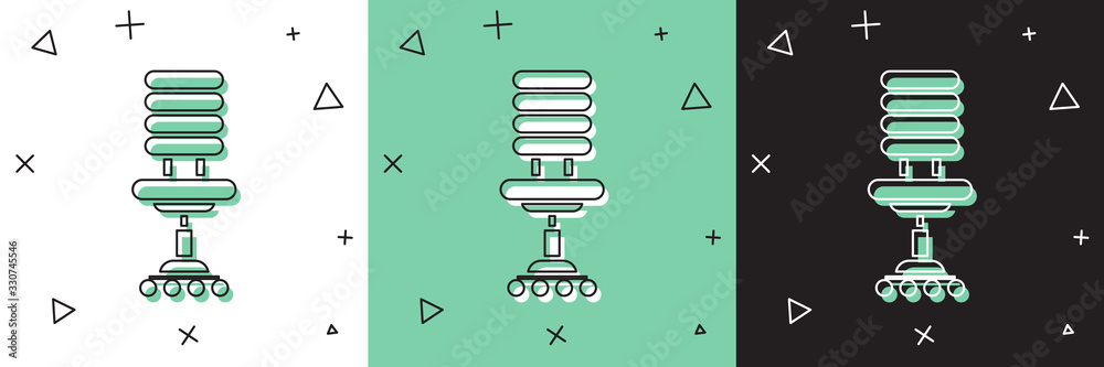 将办公椅图标隔离在白色和绿色黑色背景上。矢量插图