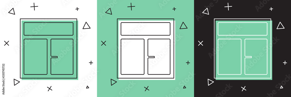 在房间中设置窗口图标，在白色和绿色、黑色背景上隔离。矢量插图