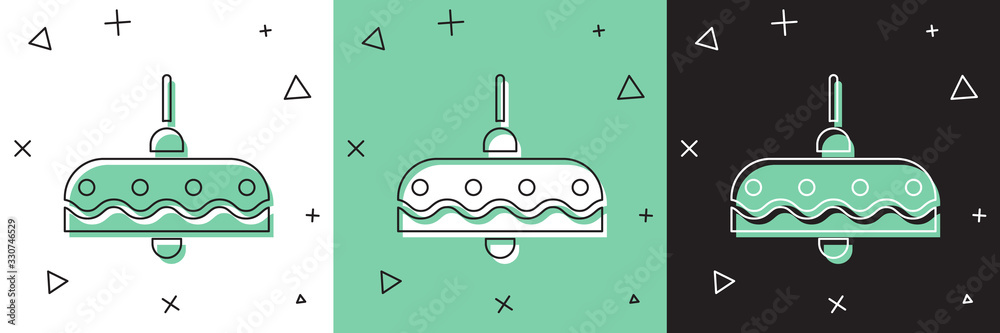 将吊灯图标隔离在白色和绿色、黑色背景上。矢量插图