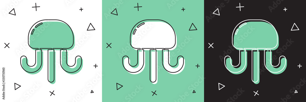 Set Jellyfish icon isolated on white and green, black background. Vector Illustration