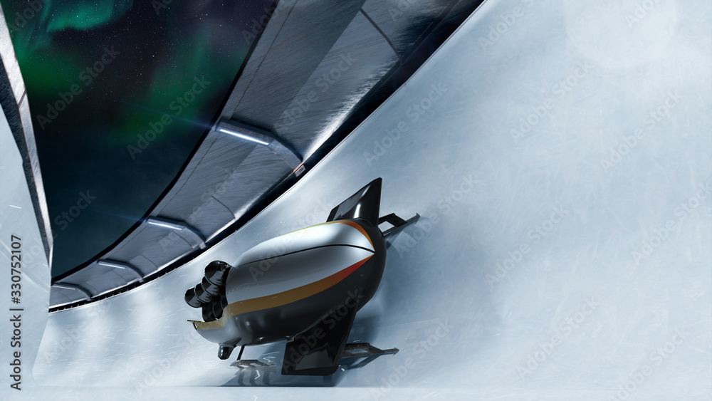 Bobsleigh sport in evening. Render 3D. Illustration.