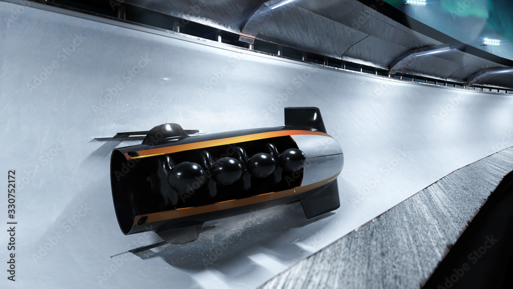 Bobsleigh sport in evening. Render 3D. Illustration.