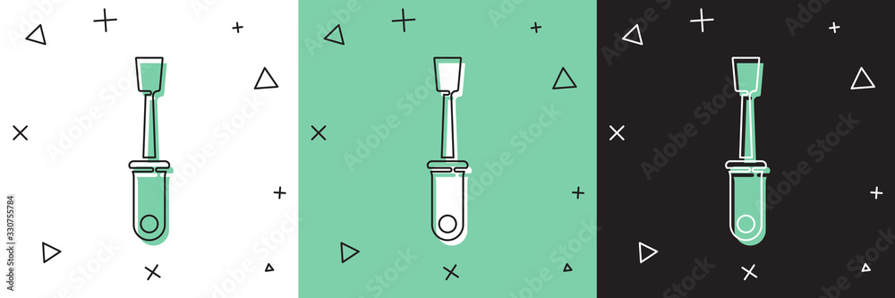 Set Screwdriver icon isolated on white and green, black background. Service tool symbol. Vector Illu