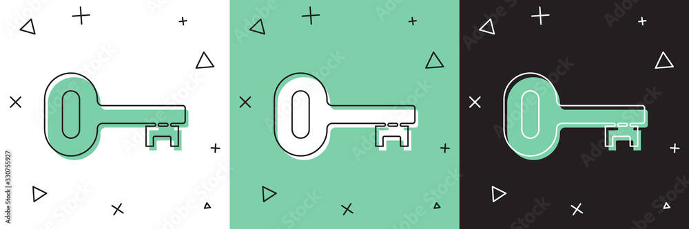 Set Old key icon isolated on white and green, black background. Vector Illustration