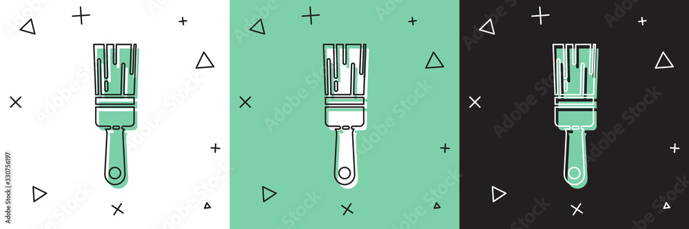 Set Paint brush icon isolated on white and green, black background. Vector Illustration