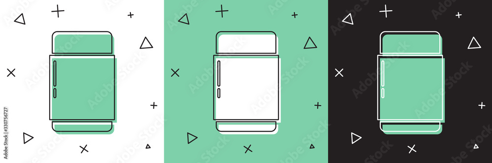 Set Eraser or rubber icon isolated on white and green, black background. Vector Illustration