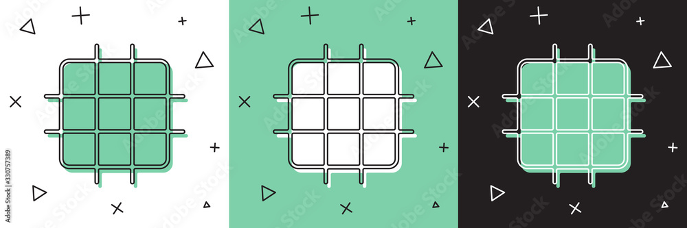 Set Grid graph paper icon isolated on white and green, black background. Vector Illustration