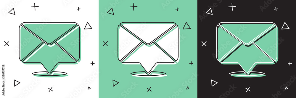 Set Envelope icon isolated on white and green, black background. Email message letter symbol. Vector