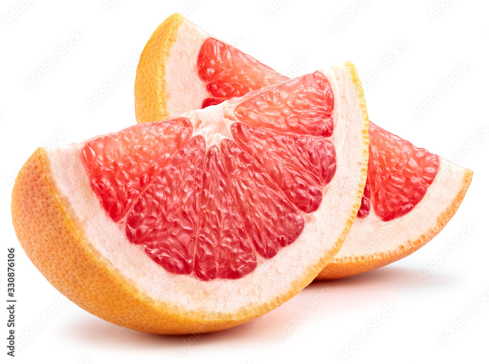 Grapefruit slice isolated on white background. Ripe fresh grapefruit clipping path.