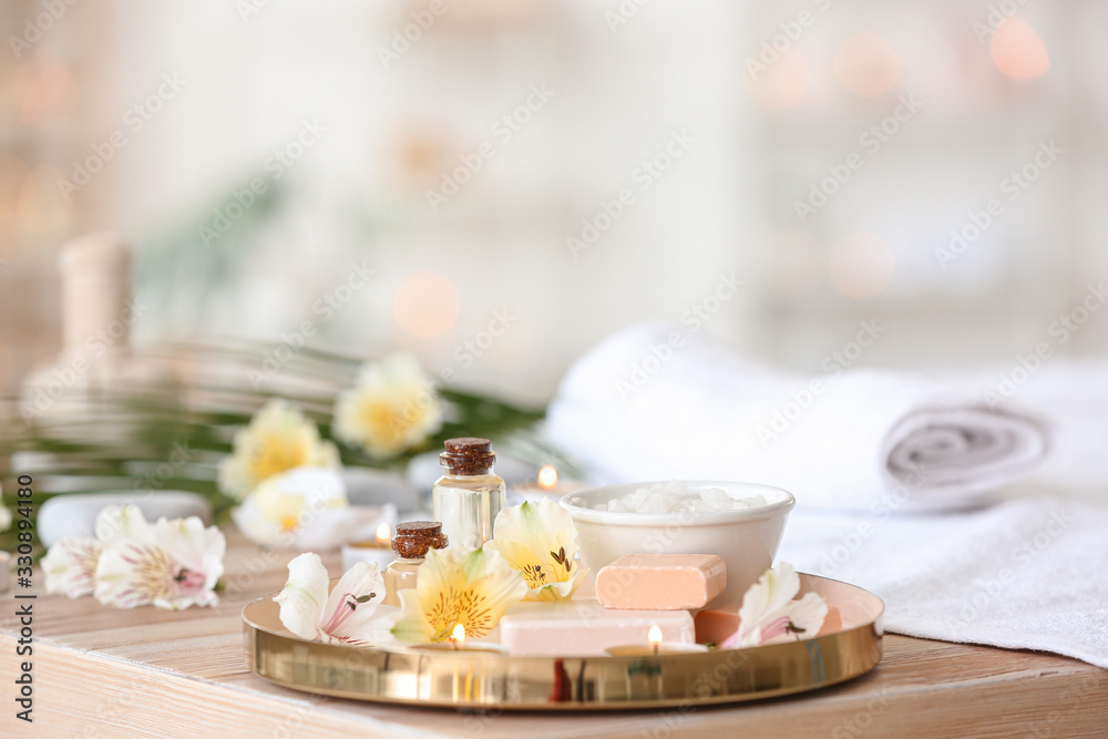 Spa items on table in salon