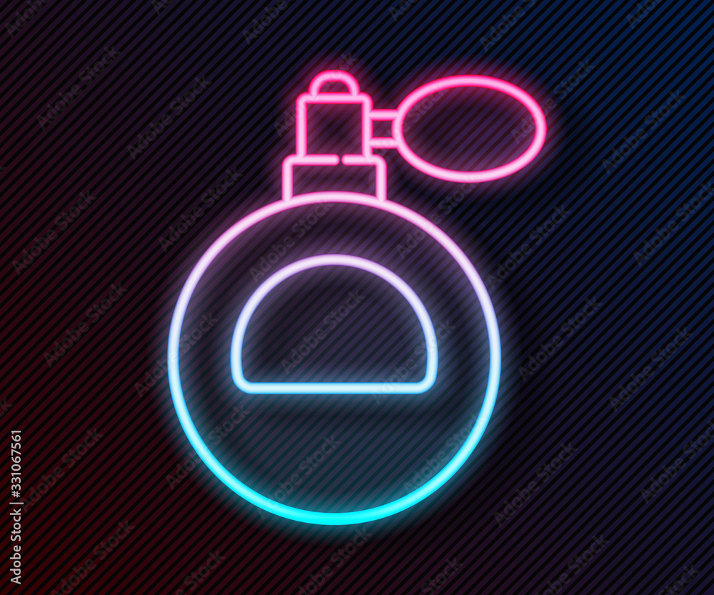 Glowing neon line Perfume icon isolated on black background. Vector Illustration